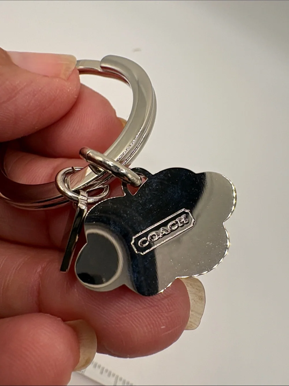 Coach Pink and Silver Poppy Cloud Logo Keychain